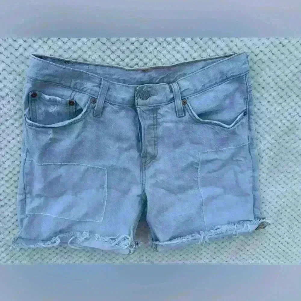 Levi's 501 CT light wash high rise denim short sz 27  frayed patchwork stain *